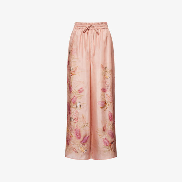 

Каскадские широкие брюки из шелка Zimmermann, розовый