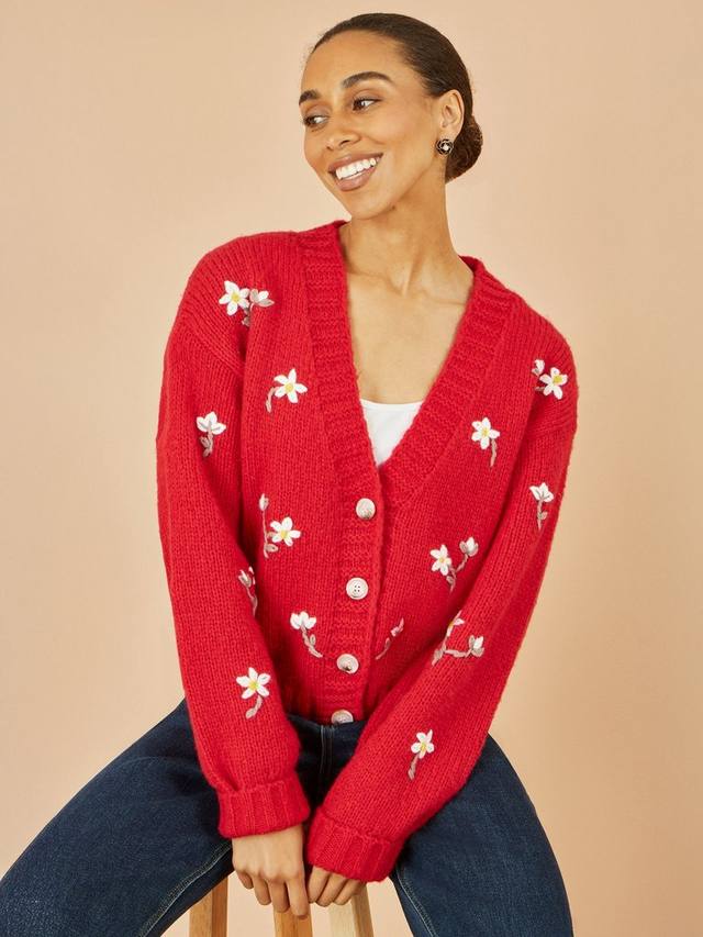 

Кардиган с вышитыми цветами в стиле chunky knit Yumi, Red