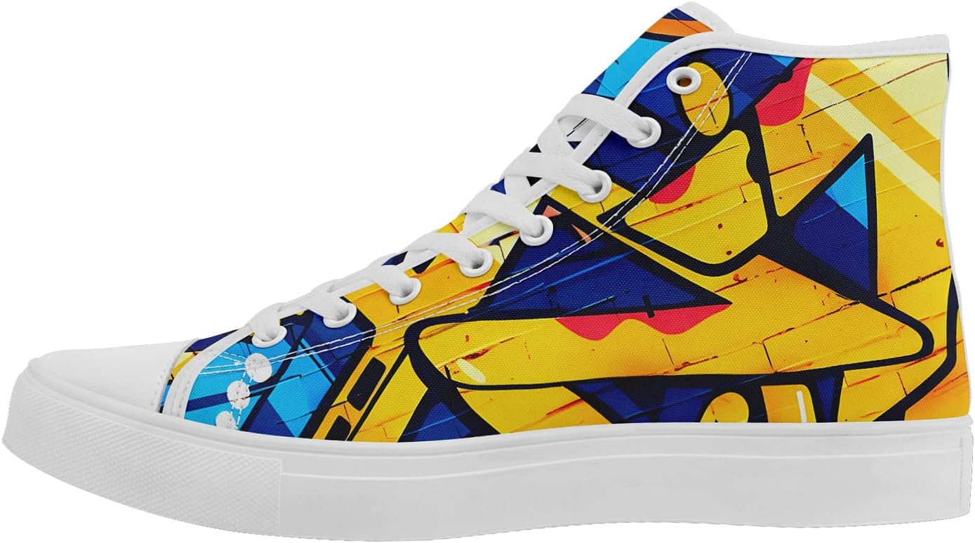 

Модные высокие кеды-граффити для мужчин и женщин, легкие стильные текстильные кроссовки, плоская подошва, дышащая обувь для студентов Coolcustomize, белый/синий/желтый/голубой