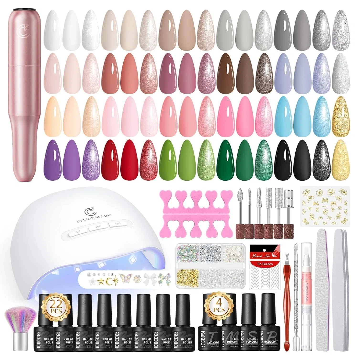 Набор для гель-лака с УФ-лампой PEACECOLOR Peacecolor, Kit B: 22+4Pcs Gel Polish Kit With Lamp & Drill