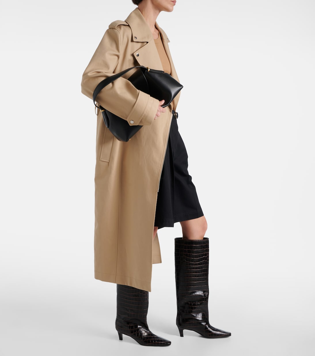 Высокие сапоги до колена из кожи с эффектом крокодила Wide Shaft Toteme, Dark Brown Croco — фото 2