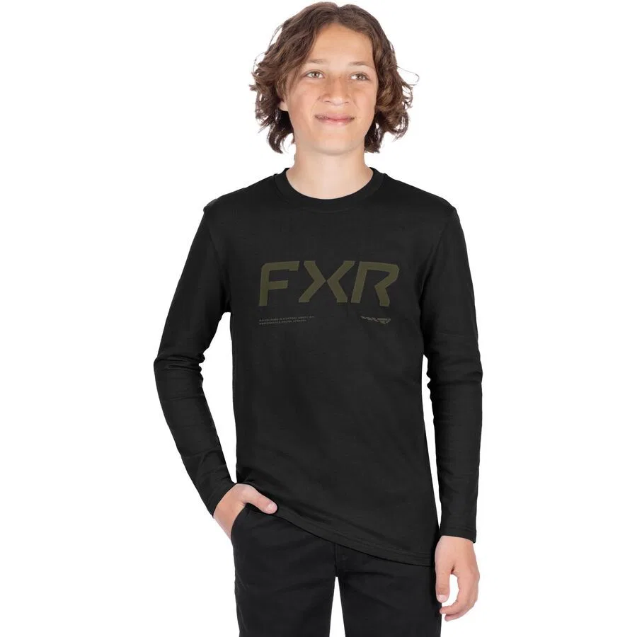 Молодежный водородный премиальный футболка с длинным рукавом Fxr, Black/Moss