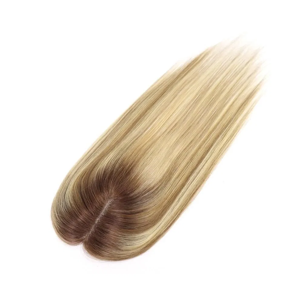 Накладка для волос из натуральных волос с челкой Generisch, Brown Highlight Blonde