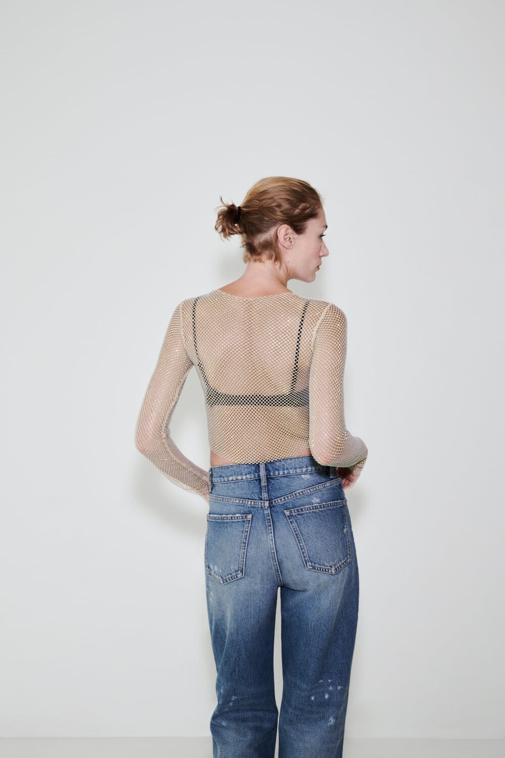 Укороченный топ из сетчатого источника ZARA, золотой — фото 4