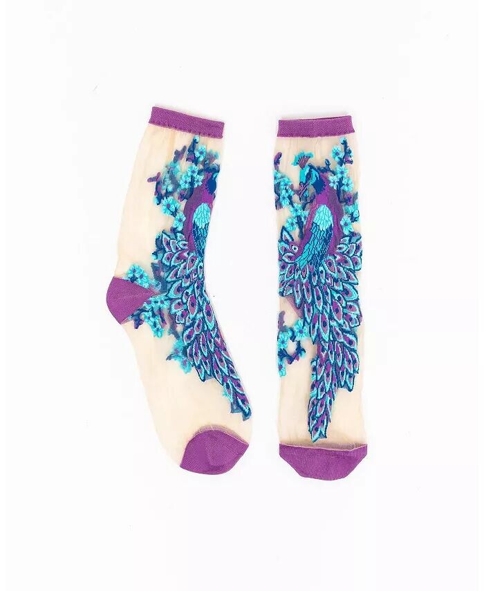 

Женские прозрачные носки цвета аквамарина с павлином Sock Candy