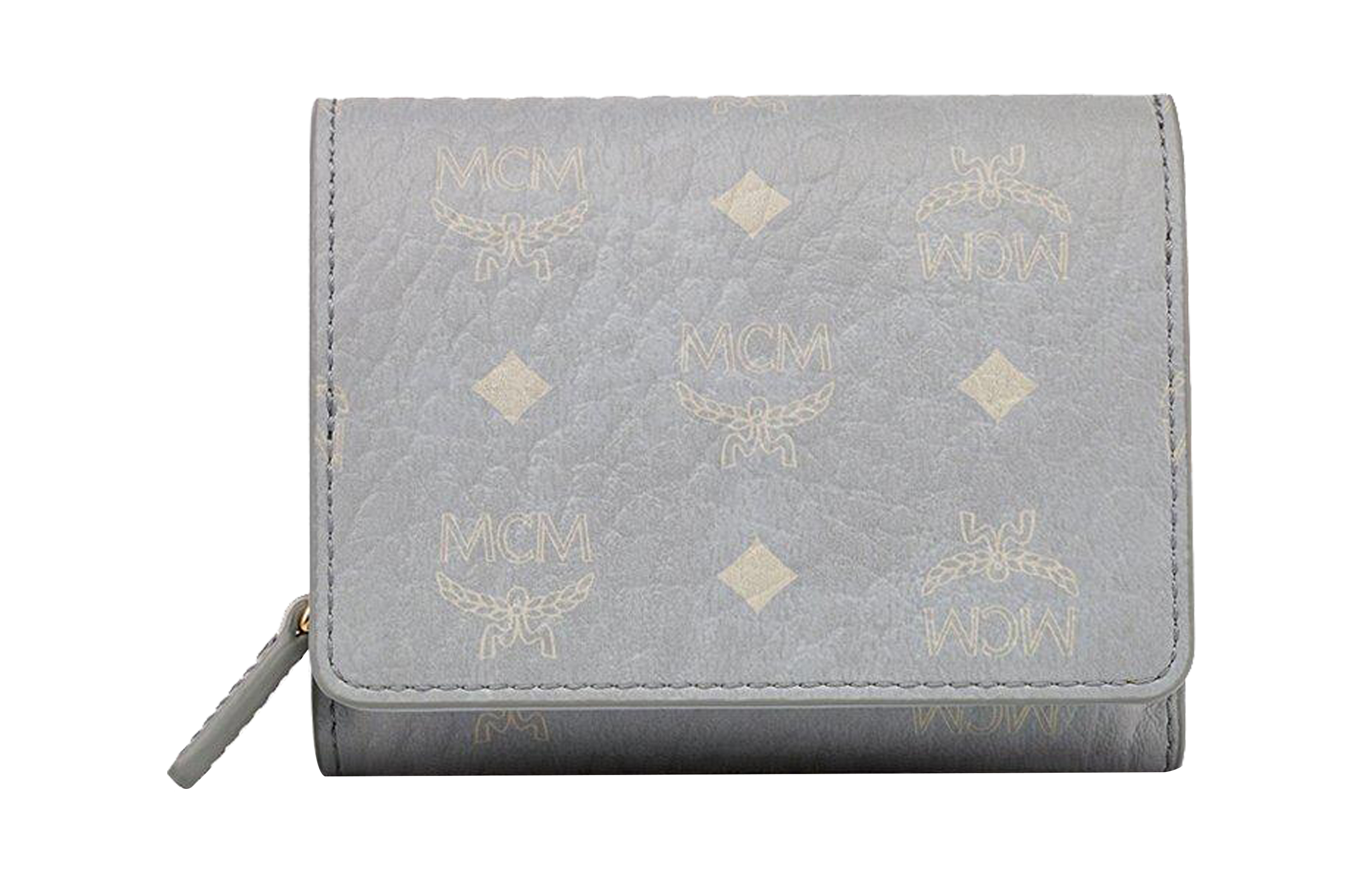 

MCM Мини-кошелек женский, серый, из холщовой ткани с кожаным держателем для карт