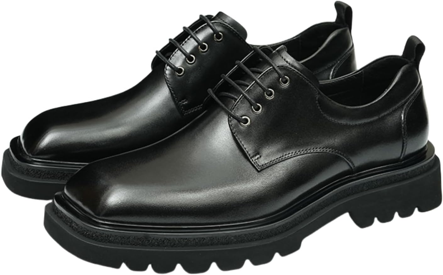 

Мужские туфли в стиле бизнес-кэжуал - дерби с квадратным носком на шнуровке из натуральной кожи с прочной противоскользящей резиновой подошвой для свадеб, вечеринок и повседневных поездок Neweyesee, черный