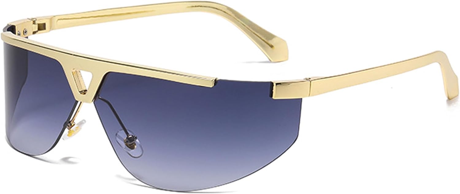 

Солнцезащитные очки Bullabulling без оправы в стиле Y2K для мужчин и женщин. Модные, тонкие, с плоской верхней частью, футуристические солнцезащитные очки-щитки, Gold Gray