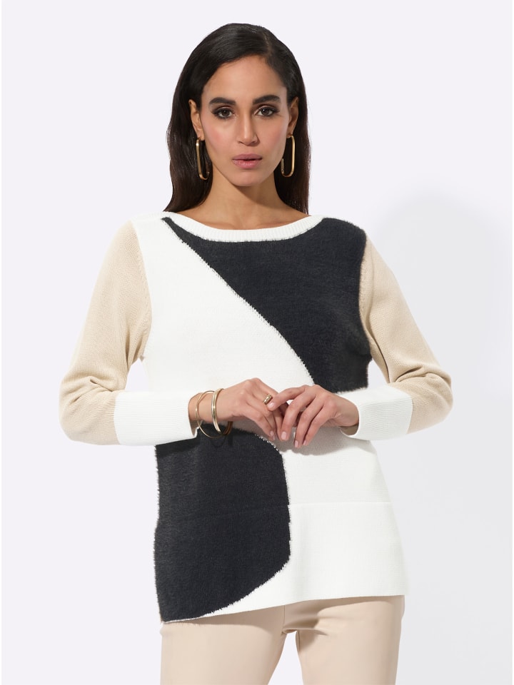 

Свитер с длинными рукавами в черно-бежевом узоре creation L