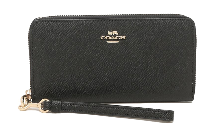 

Кошелек-клатч на молнии из кожи для женщин черный с золотом COACH