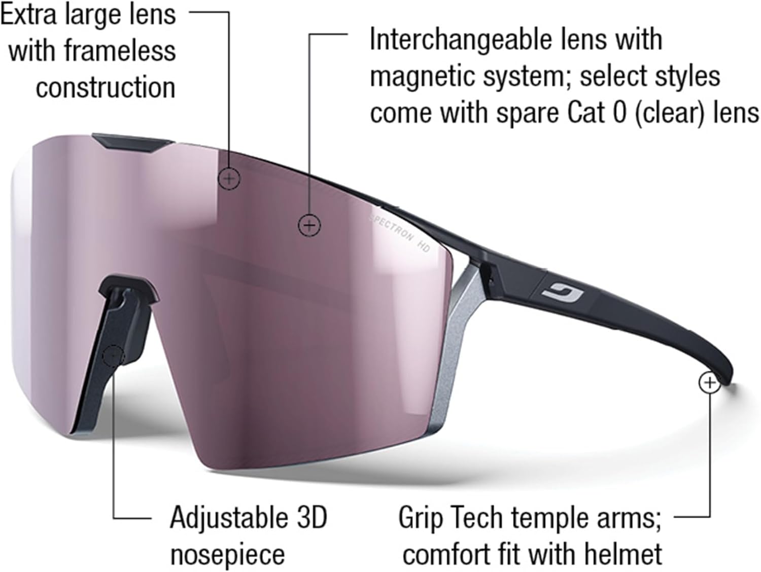 

Солнцезащитные очки Julbo Edge Performance, унисекс. Полная вентиляция, панорамный обзор. Защита от УФ 100%. Цвет: Dark Gray / Chrome, линзы Rose W/ Multilayer White Mirror (Spectron 3 HD)