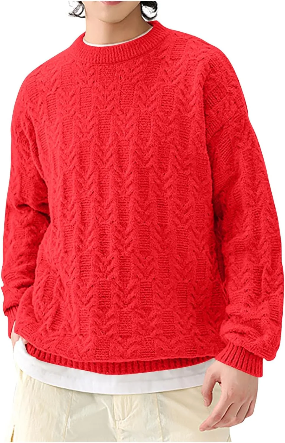 

Свитер мужской с длинным рукавом, текстурированный, кабельная вязка AQAYL