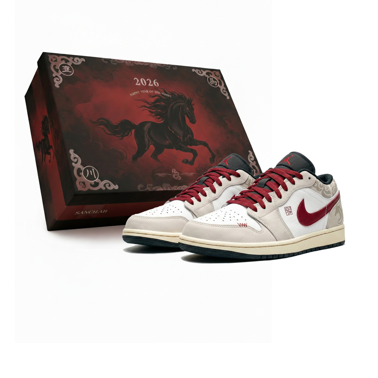 

Jordan Air 1 Low CNY Horse Year, Three Times Laboratory, Plain Horse Red, Box Abrasion Resistant Low top