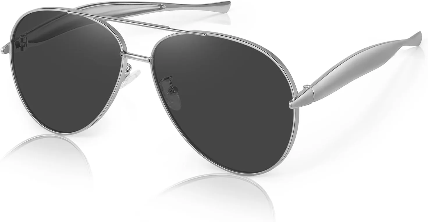 

Ретро-очки-авиаторы большого размера для женщин и мужчин, модные винтажные металлические большие солнцезащитные очки-пилот 70-х годов Fozono, Silver Frame