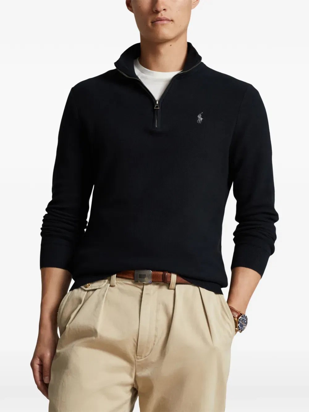 Свитер с застежкой-молнией до середины груди Polo Ralph Lauren, черный — фото 3