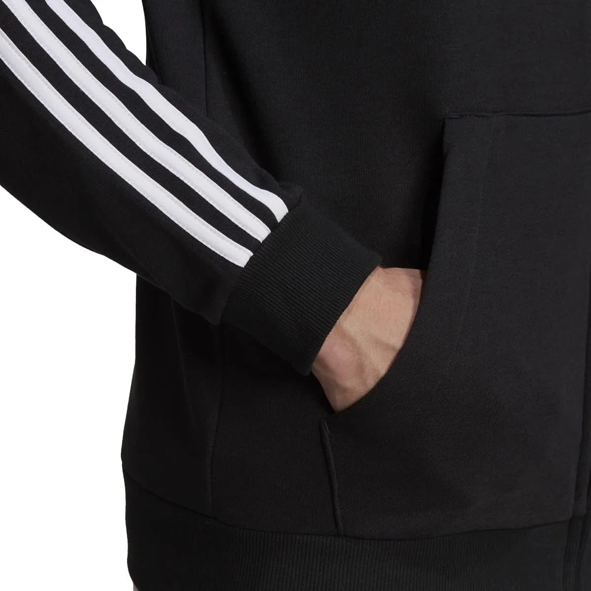 Мужская худи на молнии adidas French Terry 3-полосы, Black/White — фото 3