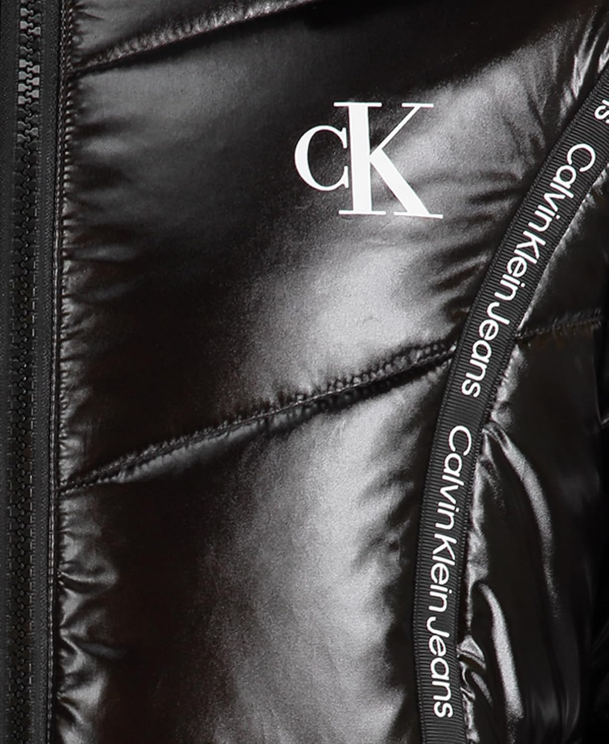 Зимняя куртка-пуховик Calvin Klein для девочек с капюшоном, длинное плотное пальто с флисовой подкладкой, Black Logo Tape — фото 2