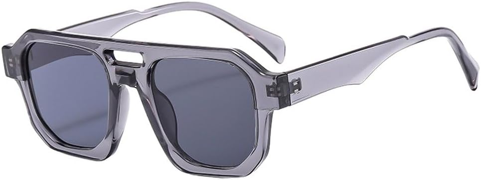 

Солнцезащитные очки в стиле ретро с двойной перемычкой, многоугольные, квадратные, женские, с прозрачными линзами цвета морской волны, защита от УФ-излучения UV400, мужские, панк, оливково-зеленые SKFGNX, Grey Grey