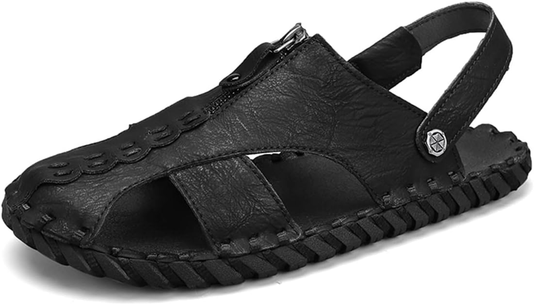 

Мужские кожаные сандалии для походов и вождения, повседневные модные спортивные пляжные туфли с закрытым носком, легкие сандалии для ходьбы Generic, черный