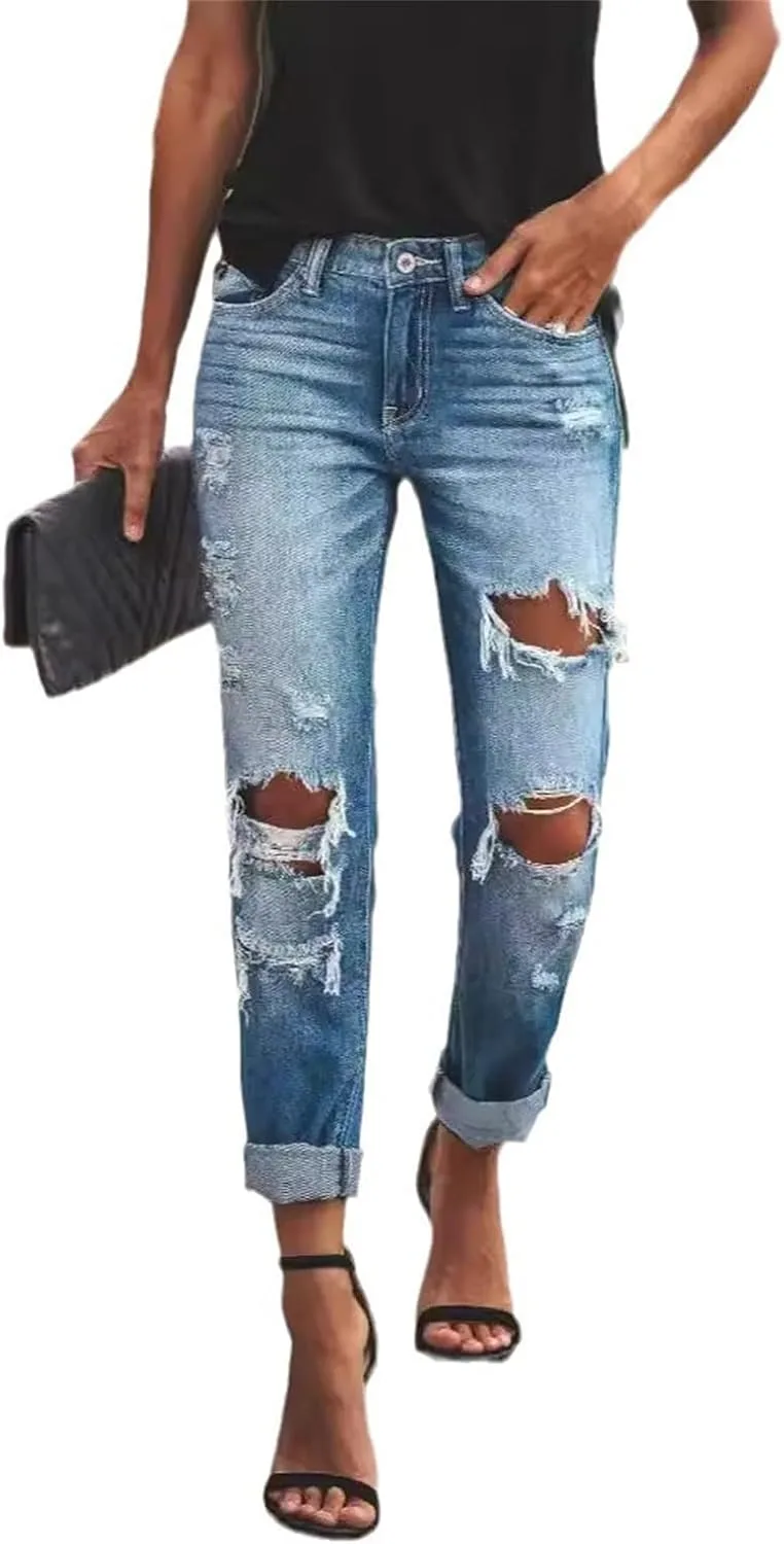 

Женские джинсы скинни с высокой талией, рваные и подвернутые Gold Toucher