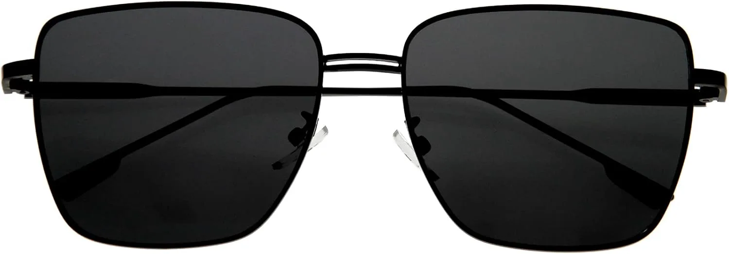 

zeroUV - Стильные солнцезащитные очки в стиле ретро, ​​увеличенного размера, с металлическим корпусом, квадратной формы, модель D308, Matte Black / Smoke