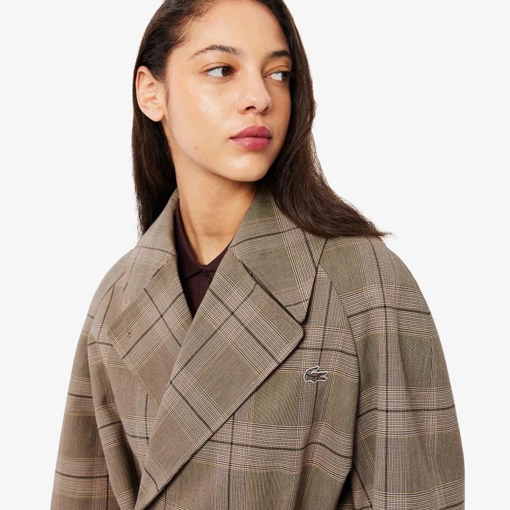 Тренч Lacoste в клетку, свободный крой, коричневый — фото 2