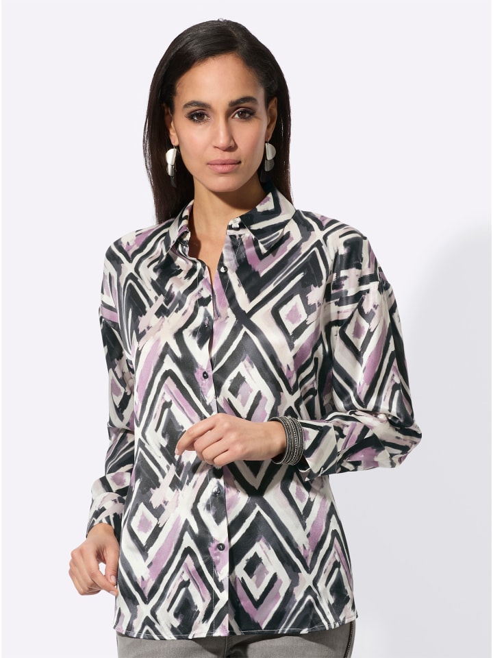 

Шелковая блузка с принтом цвета экрю и графита creation L