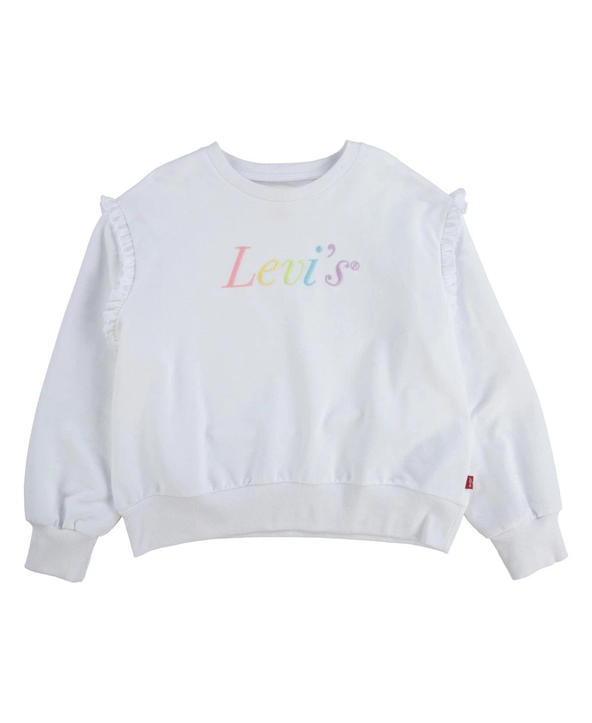 Толстовка Levi's для девочек, белая, с оборками, рукавами-баллонами и круглым вырезом, RED580 — фото 2