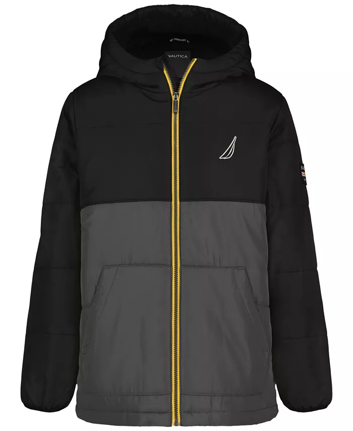 

Мальчиковая утепленная куртка с длинным рукавом и цветными блоками 8-20 Nautica, черный