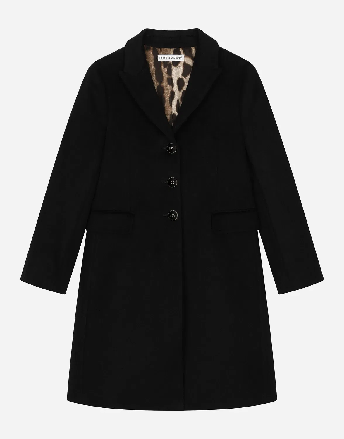 Однобортное шерстяное пальто с фирменными пуговицами Dolce & Gabbana, черный