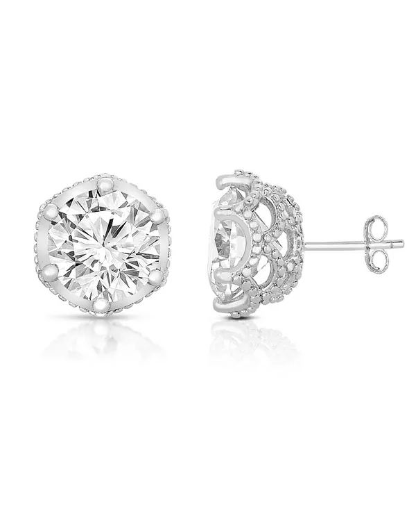 

Серьги-Гвоздики из стерлингового серебра с покрытием из белого золота и круглым кубическим цирконием Genevive, silver