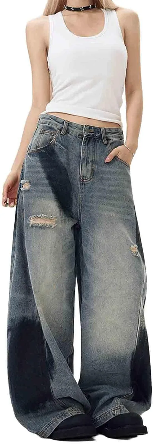 

Женские джинсы Vintage с потертостями и дырками, широкие BXCNCKD