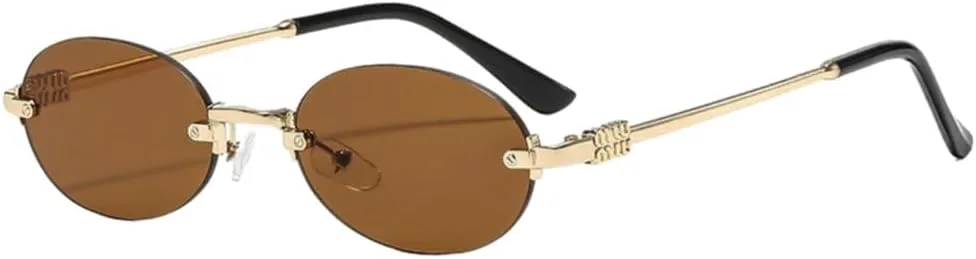 

Солнцезащитные очки без оправы овальной формы, стильные, для летнего использования, с защитой от солнца, модные солнцезащитные очки UV400 UJNHGQ, Gold Brown