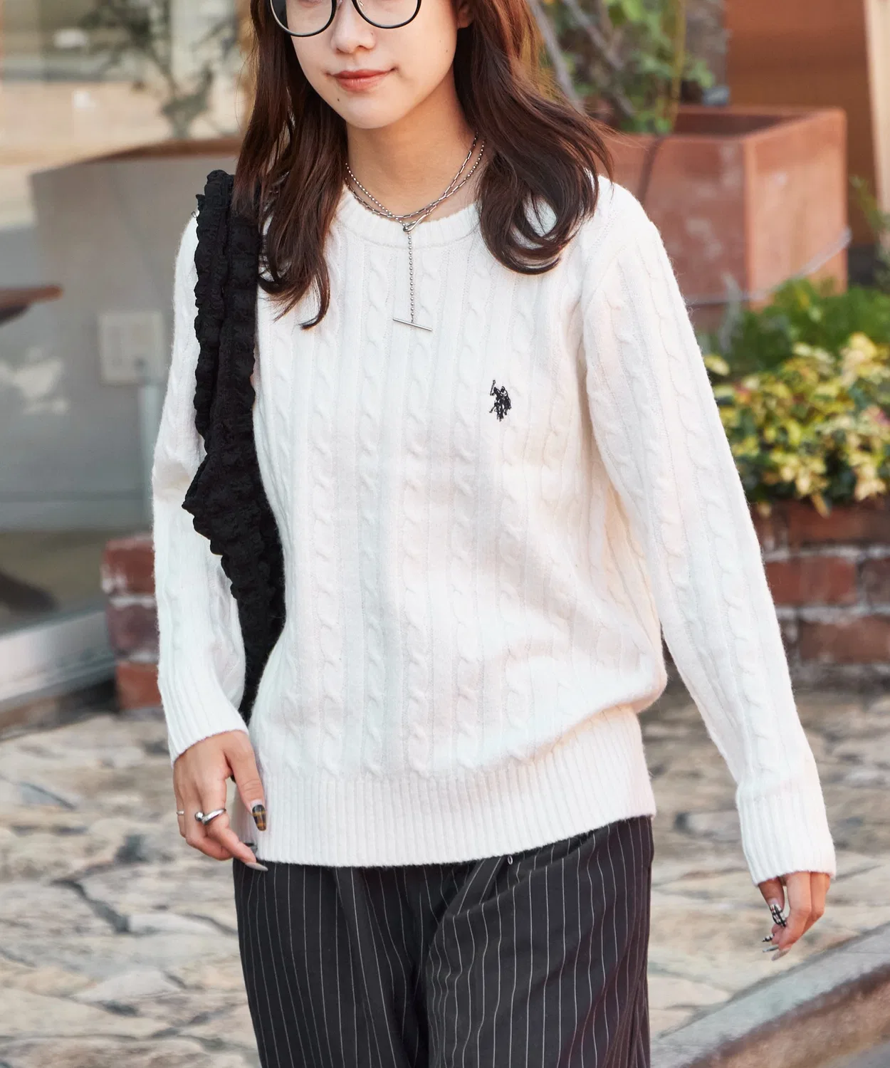 Свитер U.S. POLO ASSN. шерстяной cable knit, угольный — фото 4