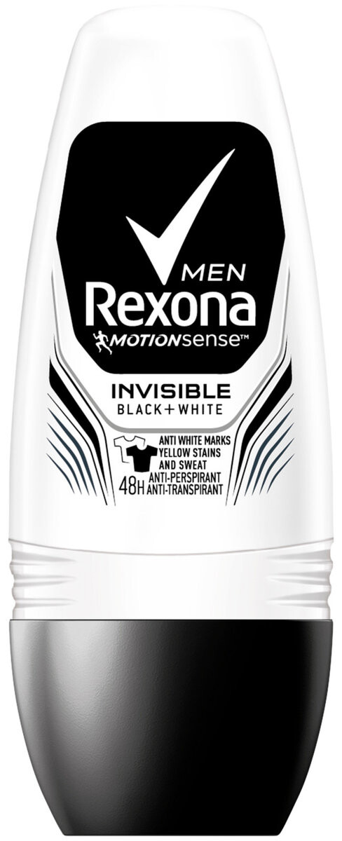 

Rexona, Men Invisible Black + White, шариковый дезодорант, 50 мл