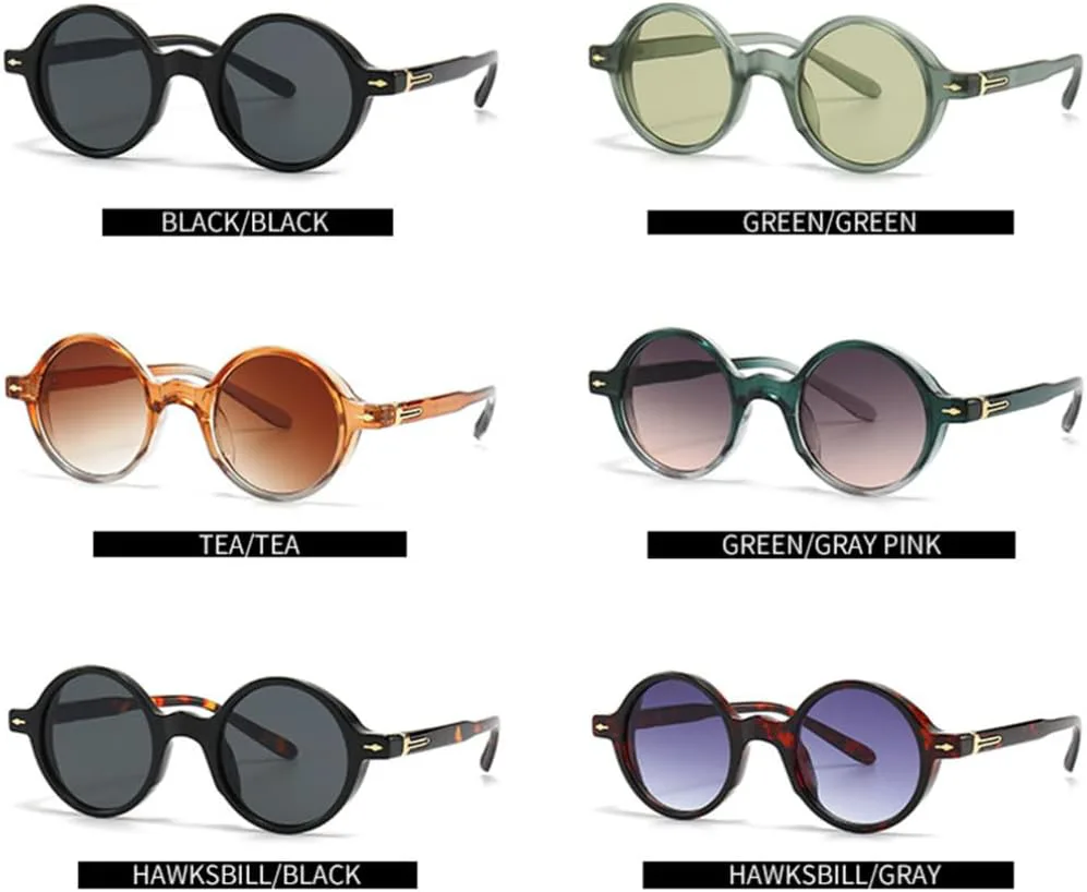 

Винтажные круглые солнцезащитные очки с заклепками для женщин и мужчин, модные, роскошные, в стиле панк, в маленькой оправе, для вождения VFDHN, Green Gray