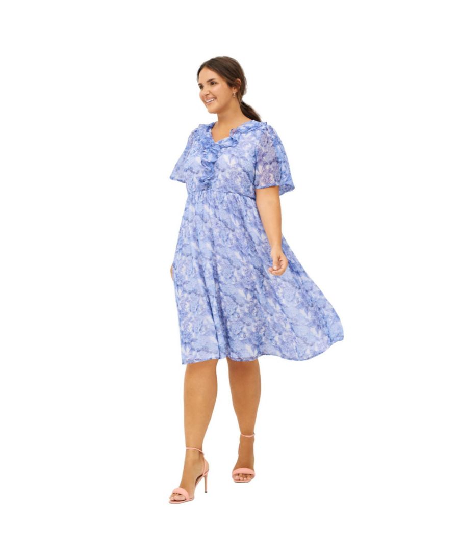 

Женское платье с V-образным вырезом и оборками в стиле ампир ellos, Dream blue floral