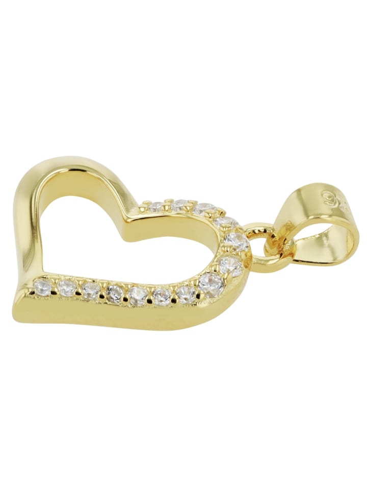 

Adeliás Женский кулон - Сердце. Кулон в форме сердца из серебра 925 пробы с кубическим цирконием в золотой оправе