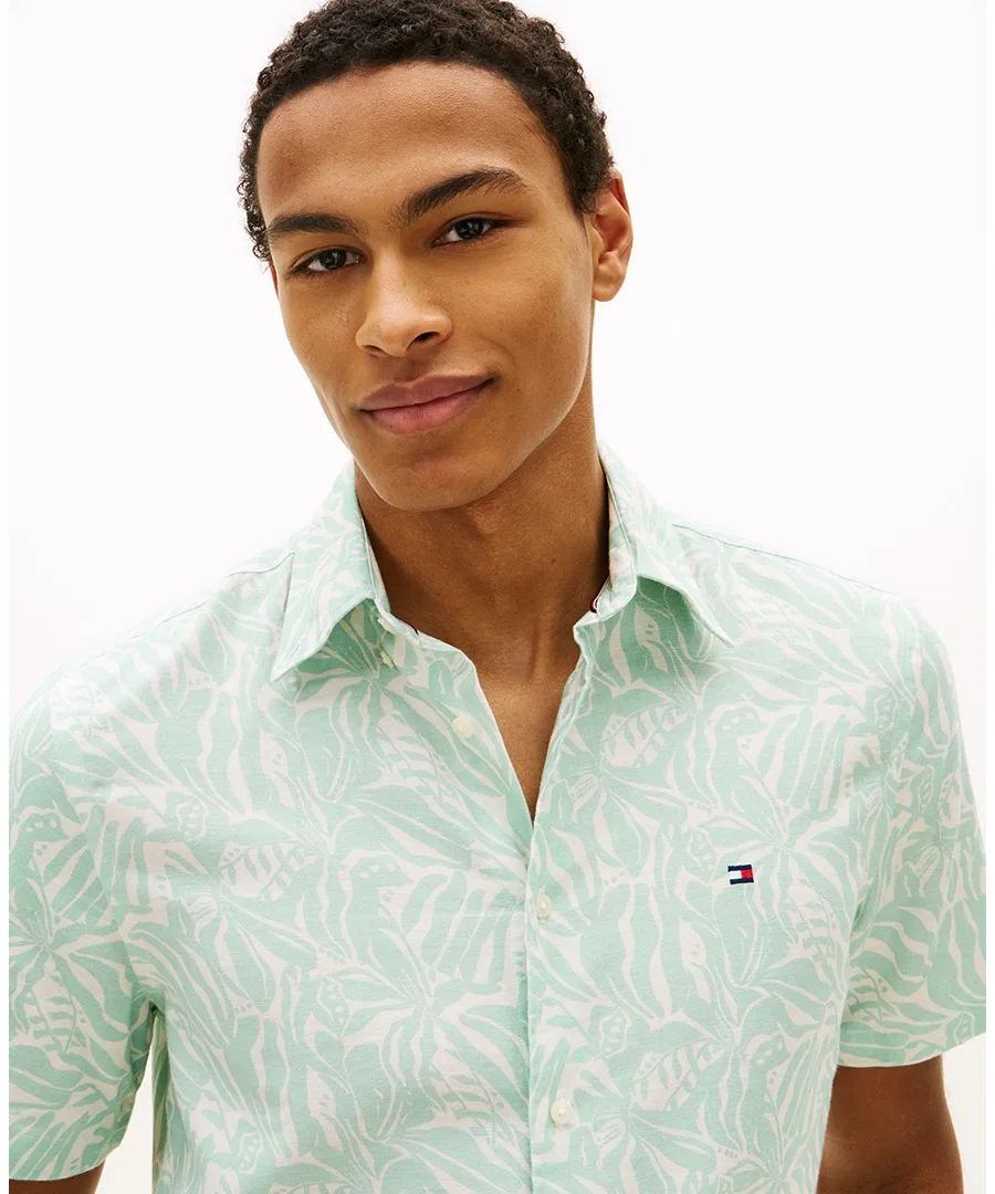 Мужская рубашка с коротким рукавом из льняной смеси с принтом Tommy Hilfiger, Crushed Mint / Allover — фото 3