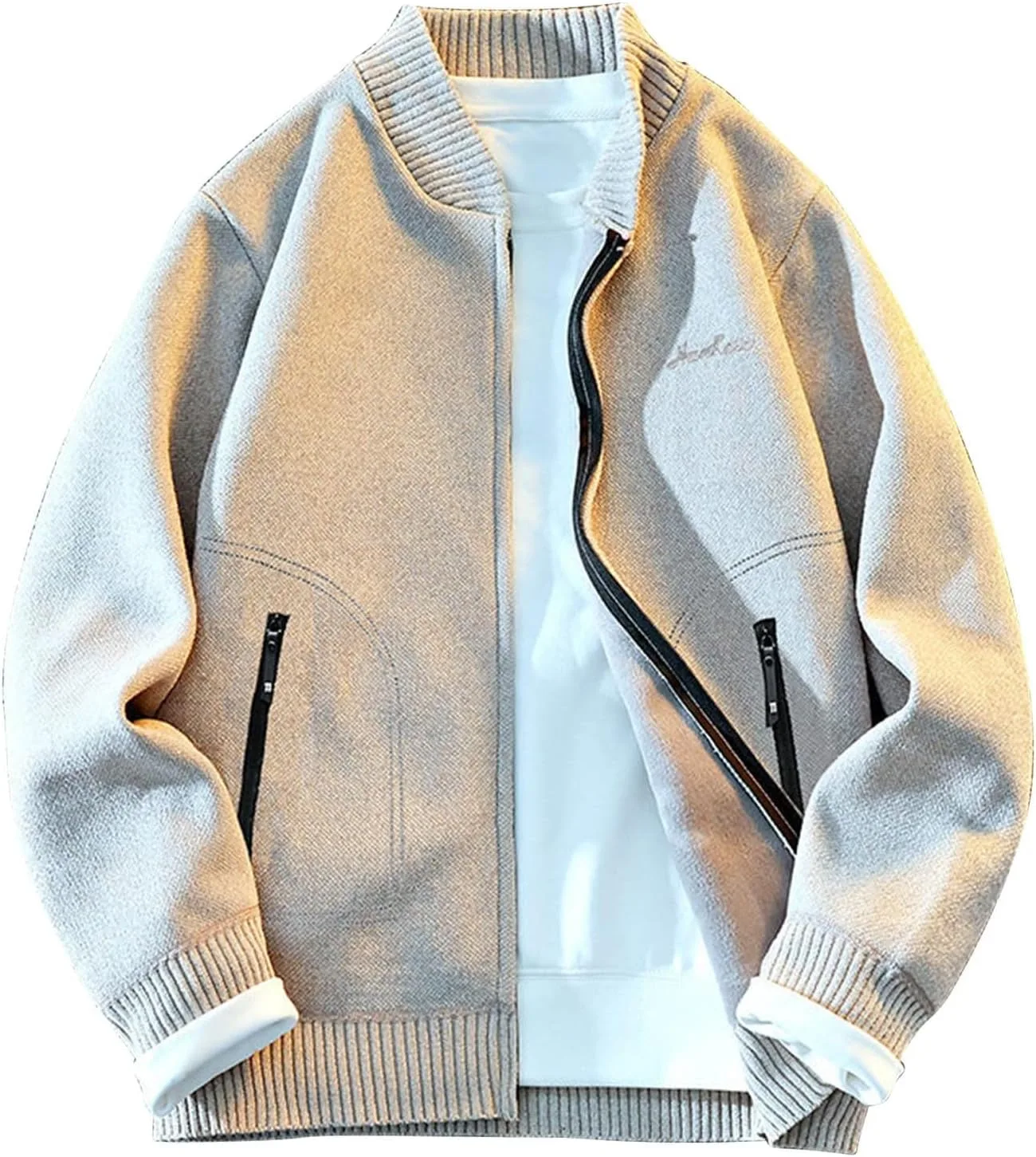 

Кардиган для мужчин с длинным рукавом и воротником стойкой, свободный, хлопковый, с карманами