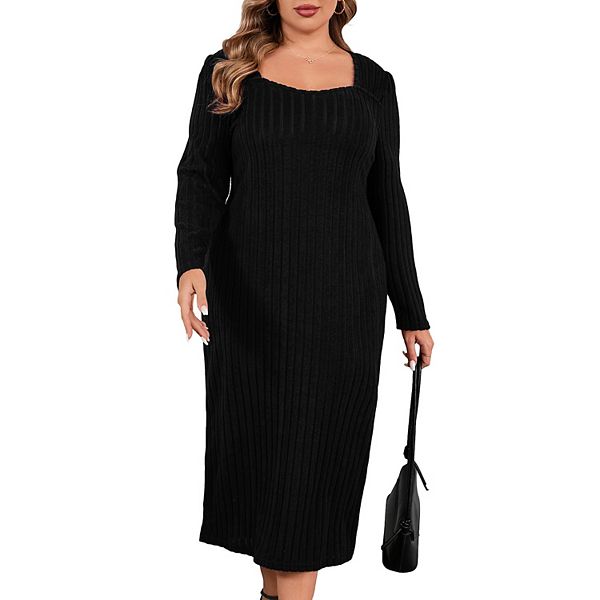 

Свитер-платье plus size с воротником sweetheart, длинным рукавом, для осени и зимы Kojooin, Black