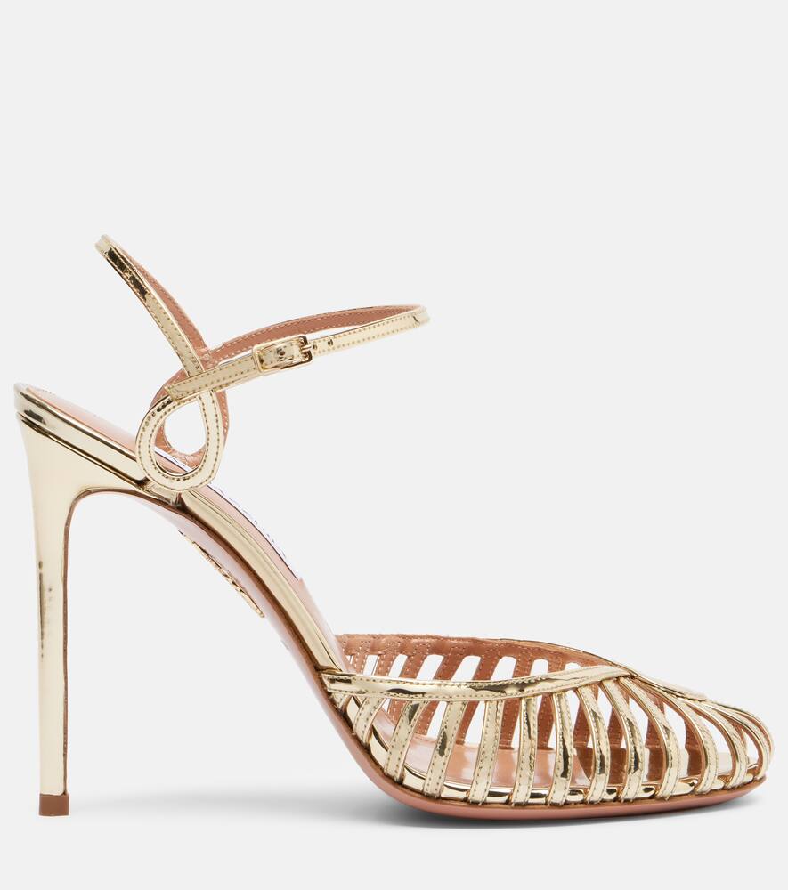 Туфли-лодочки Sweet Surrender 105 на тонком каблуке Aquazzura, Soft Gold — фото 4