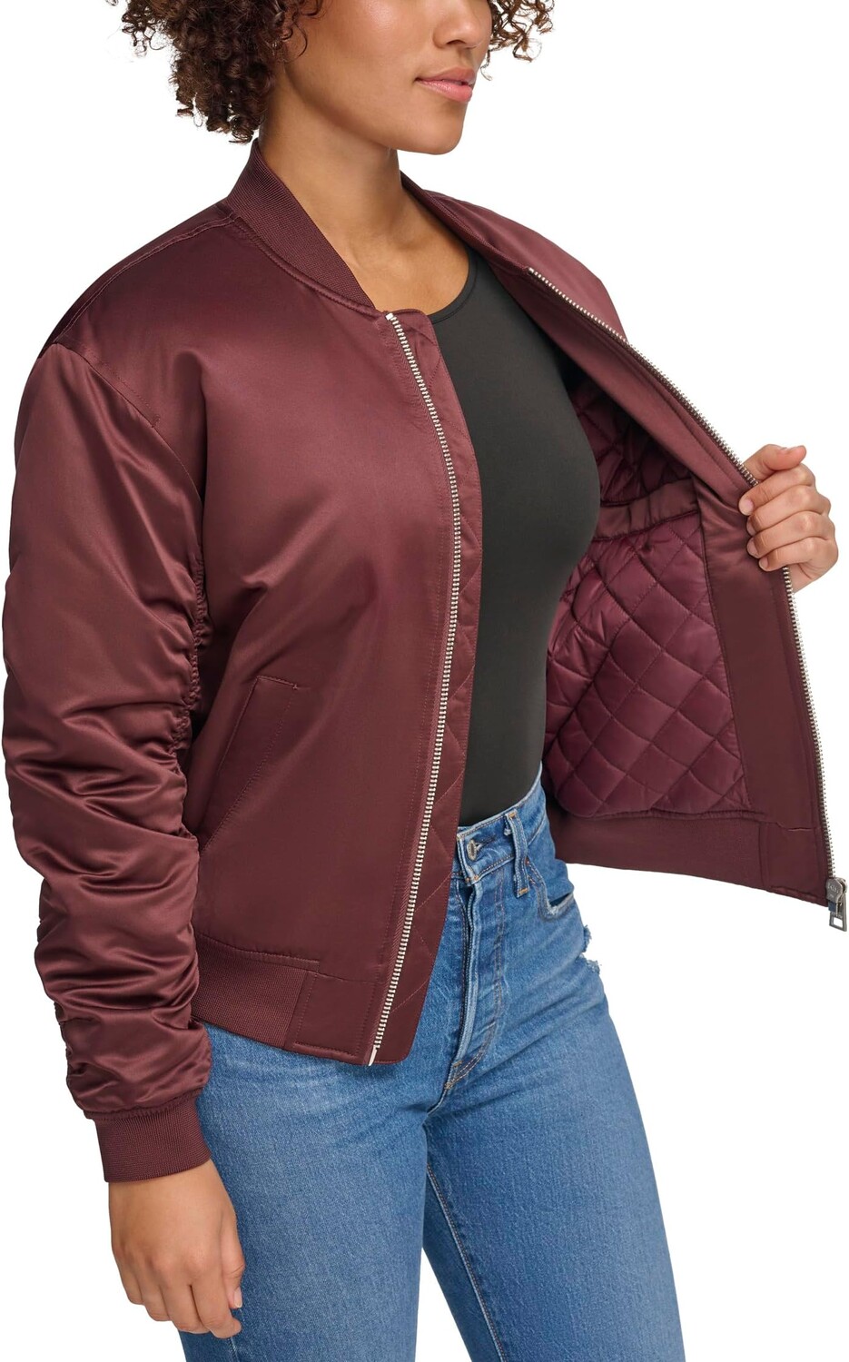 Куртка Levi's Fashion Bomber with Ruching on Sleeves, цвет Dark Chocolate — фото 3
