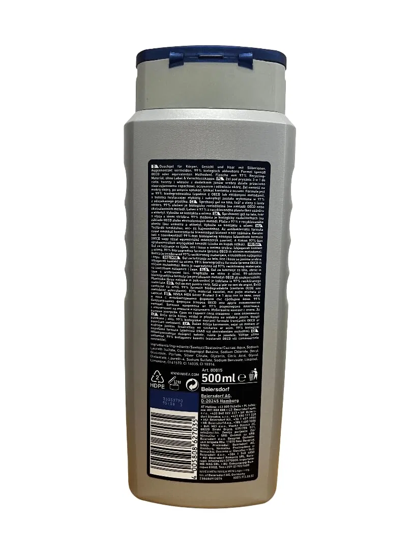 Мужской гель для душа NIVEA MEN Silver Protect, 6 x 500 мл Nivea — фото 2