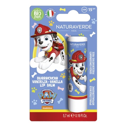 

Naturaverde Kids Paw Patrol Ванильный бальзам для губ с маслом какао для детей с органическим маслом ши и фильтрами UVA-UVB SPF 15 5,7 мл Губная помада