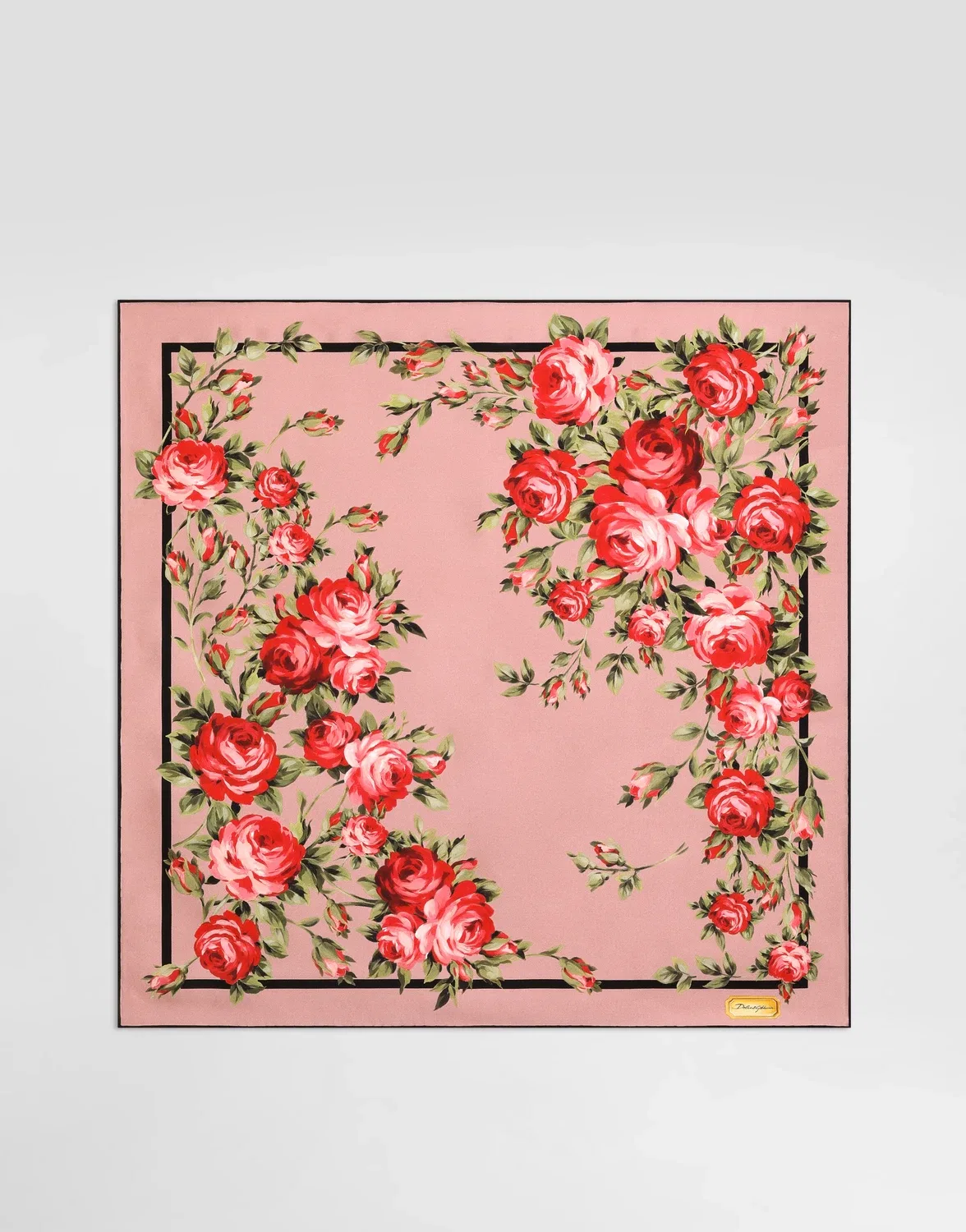 Шелковый твиловый платок с принтом букета роз 70x70 DOLCE & GABBANA, розовый