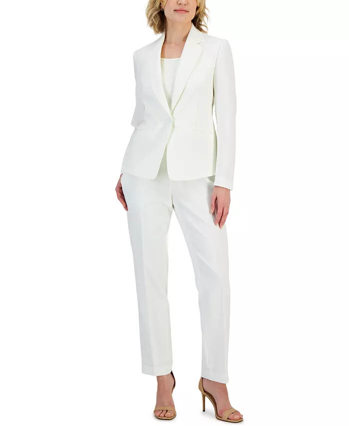 

Женский креповый брючный костюм с одной пуговицей, Regular & Petite Le Suit, белый