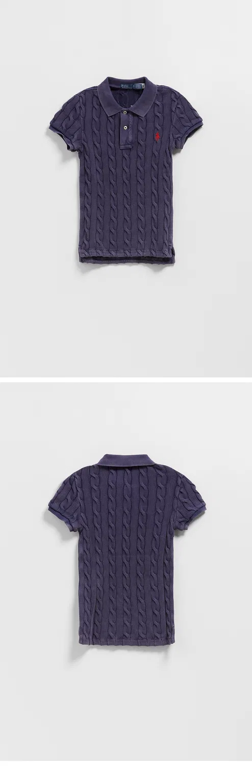 Женская вязаная рубашка-поло с косами тёмно-синяя от Polo Ralph Lauren — фото 3