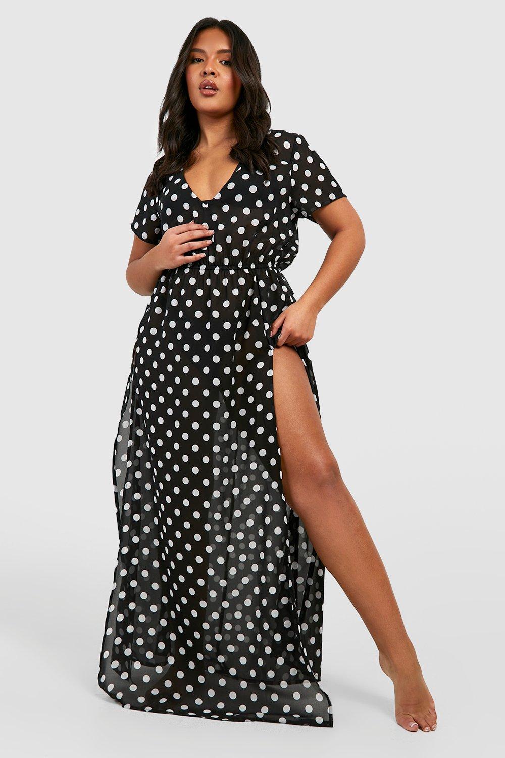 

Пляжный кафтан Plus Polka Maxi boohoo, черный