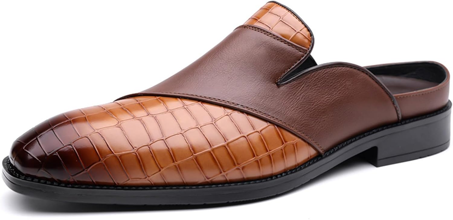 

Мужские мюли с потертым цветом, текстурным массивным каблуком, ретро заостренным носком, противоскользящей подошвой, повседневная обувь для работы, вождения и прогулок Bedgmdeg, коричневый